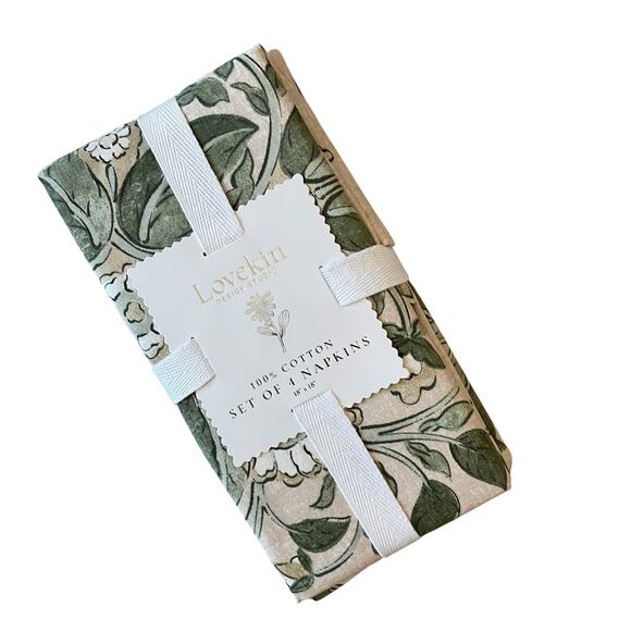 LOVEKIN Tavi Bloom Napkins 18x18 Green Spring Floral 100% Cotton NEW - Picture 14 of 15